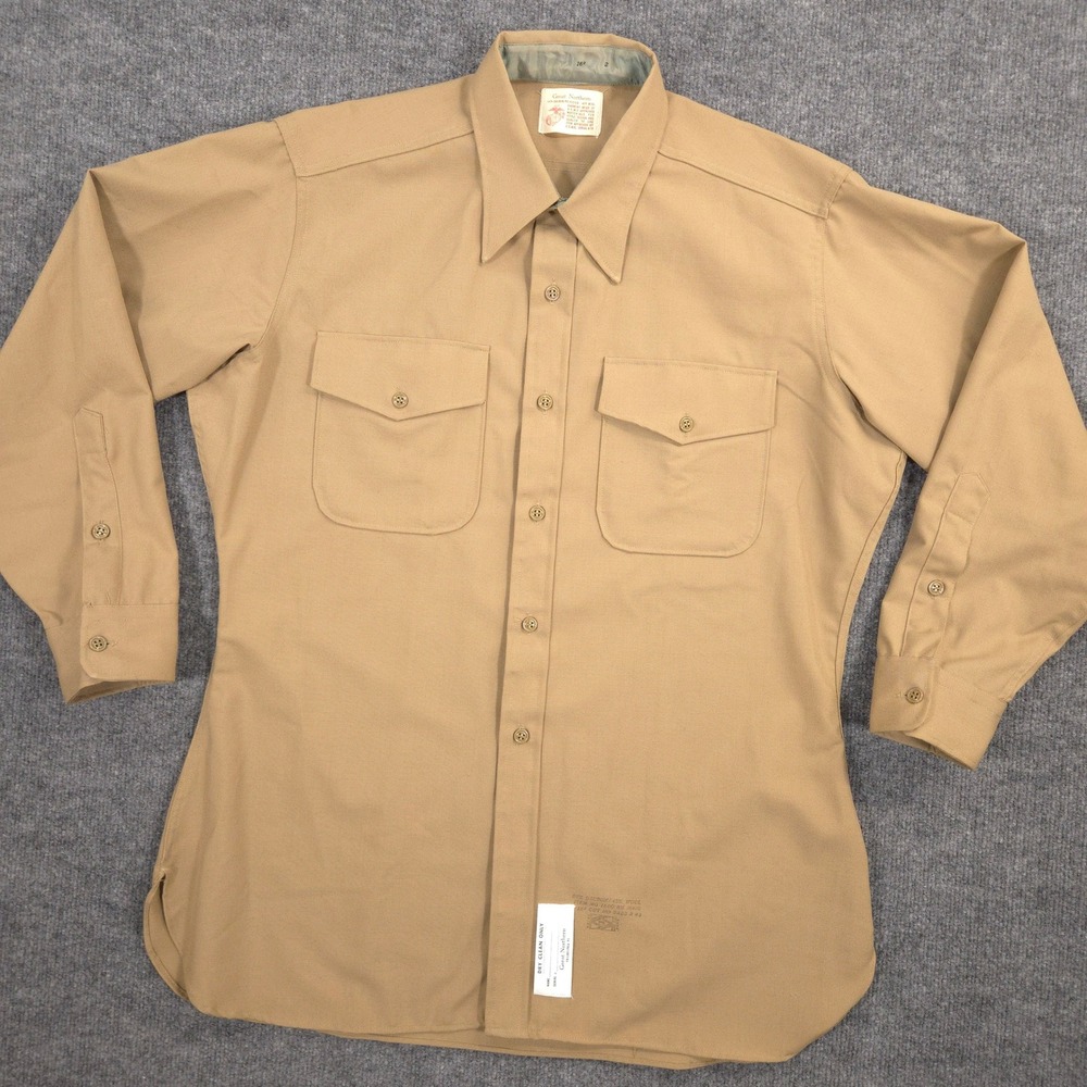VTG Great Northern USMC Uniform Shirt Mens 16.5 Light Brown Dacron Wool Blend